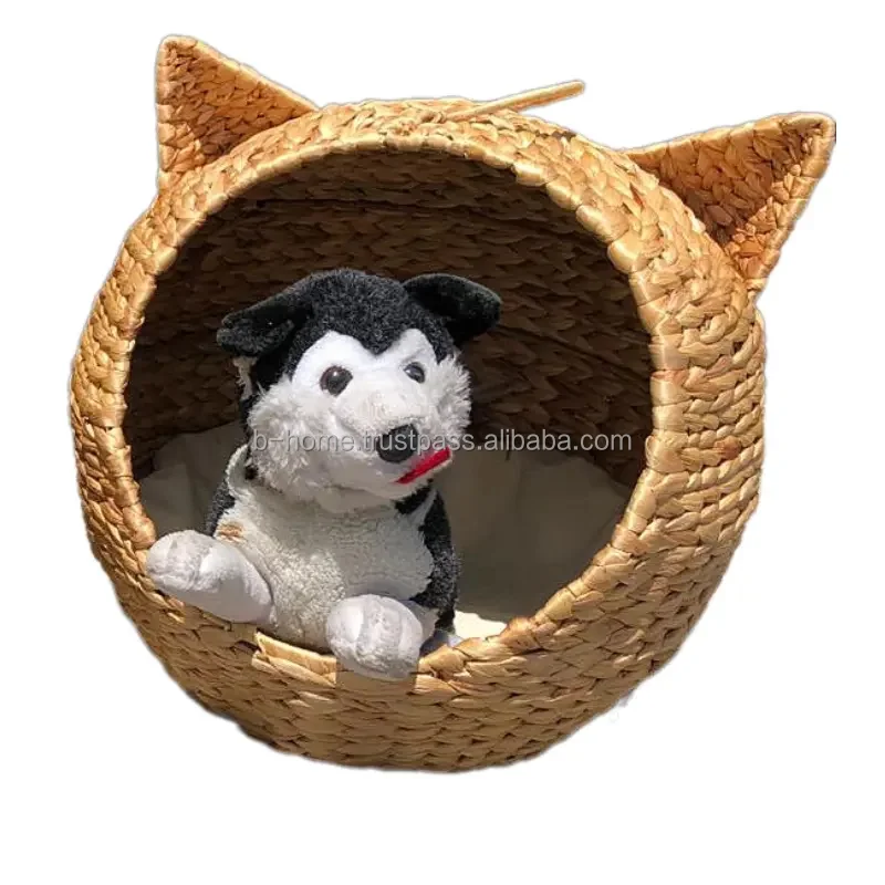 Handwoven Water Hyacinth Pet House in Kitty Shape High Quality Natural Wicker Rattan Cushion Vietnam-Made Home Accessories