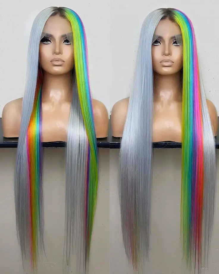 Hot Sale Product Purple/Yellow/Blue/Green Color Mixed color Brazilian Wave Hair Wigs For Black Women