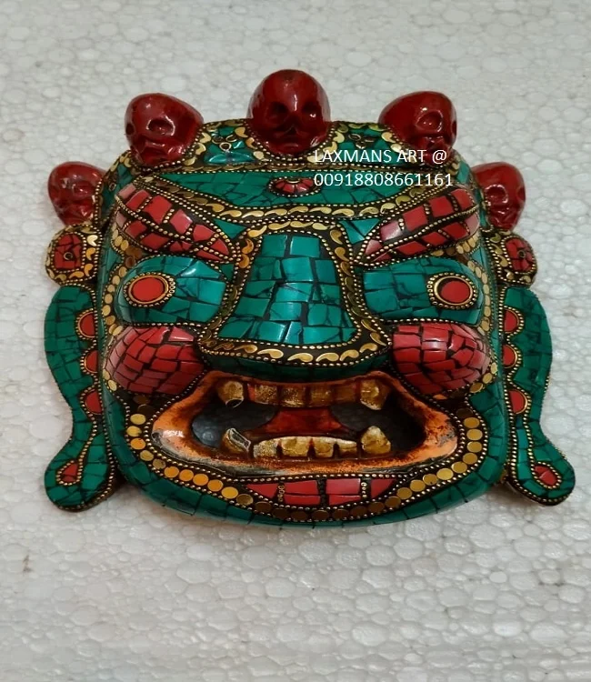 Big Bhairav wooden mask beaded Handmade Carved Wall Hanging Art Decor Ganesh Wall Hangings wooden masks wooden nepali mask