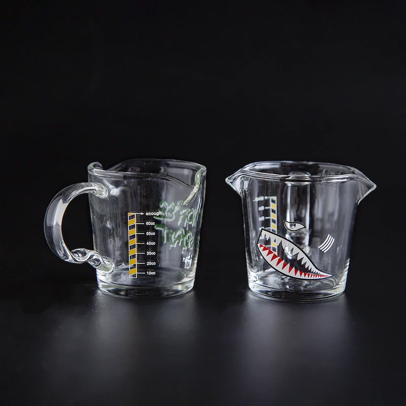 Shark Printed Pattern Espresso Measuring Cup Espresso Shot Pitcher With Pouring Handle Glass Creamer Jug