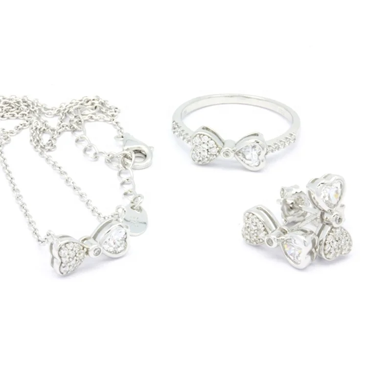 Custom Made Wholesalers Trendy Ribbon Necklace Rhodium Plated sterling silver cute fashion jewelry jewelry sets