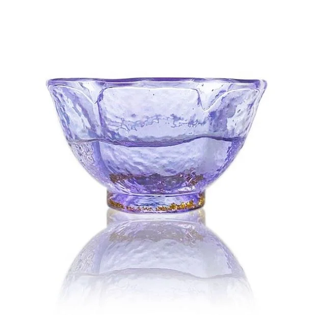 Gold Foil Double Wall Flower Shaped Wineglass Glass Tea Cup