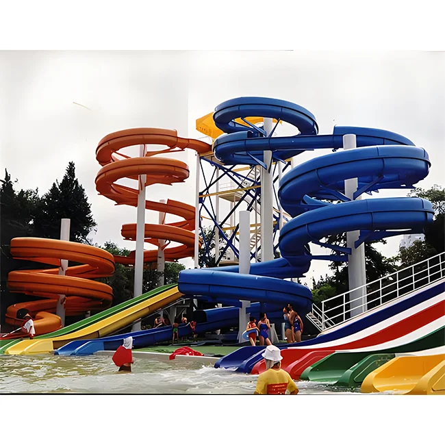 Water park, fiberglass equipment and large swimming pool, spiral water slide for sale