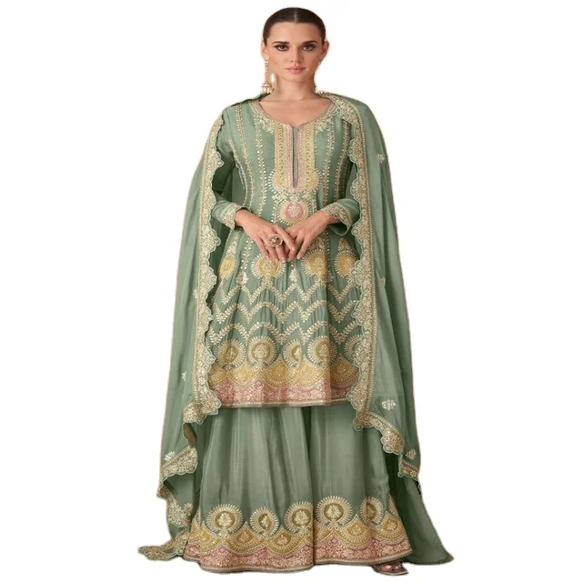 Indian And Pakistani Function Wear Premium Silk Embroidered Short Top With Sharara Set Can Buy From India At Wholesale Prices