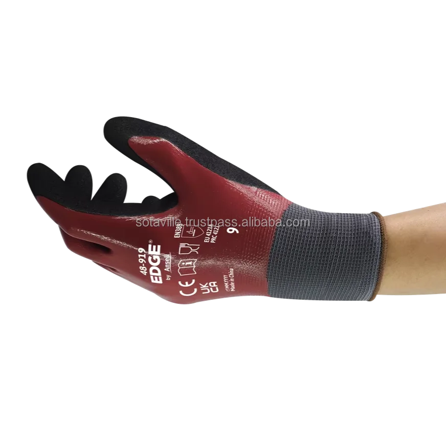 Ansell 48-919 Hot Selling comfort work safety gloves, offering grip, abrasion resistant, ideal for handling oily parts and tools