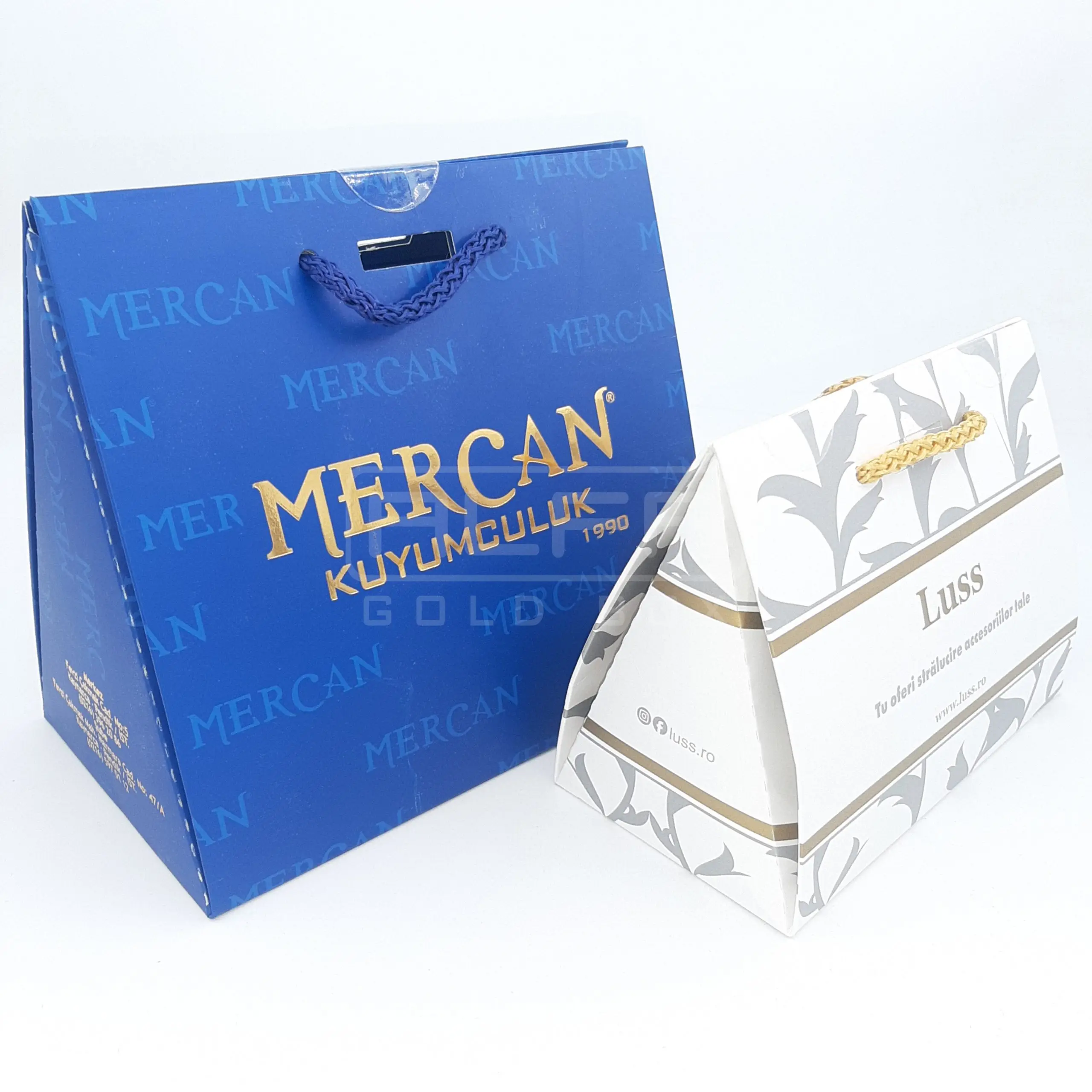 Luxury Pyramid Paper Bag with Matt Lamination Wholesale Eco Friendly Jewellery Packaging Solutions Alfa Gold Box15x11x7.5