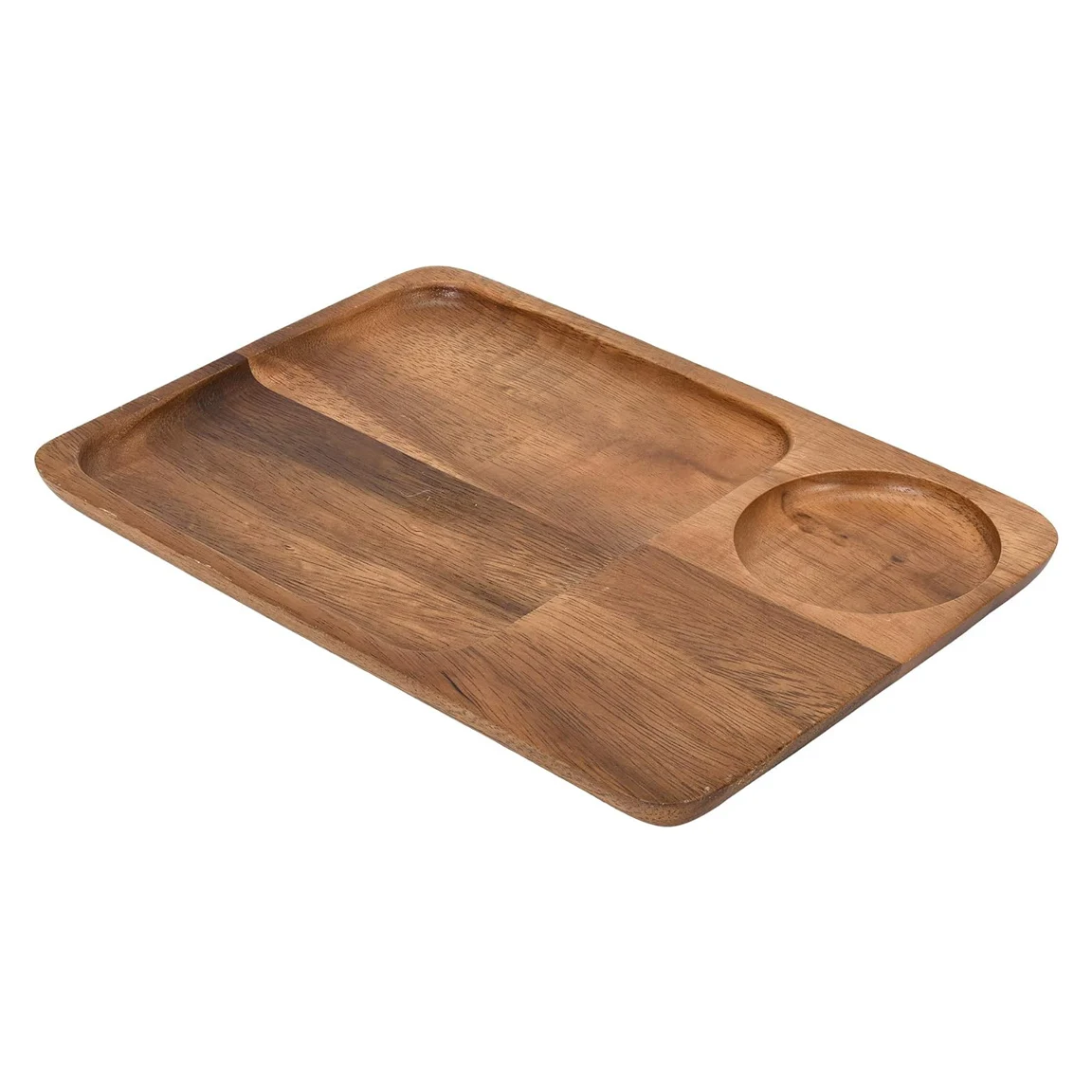 Two Section Acacia Wood Plate with Drink Holder Custom Wooden Serving Board Platter | Wooden Plate Holder Platter Chip Dip Board