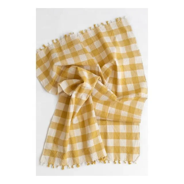 Tassel Yellow Checked Knitted Embroidered 100% Turkish Cotton 30 X 50 Cm Gift Box Towel Set Decorative Kitchen Towels On Sale