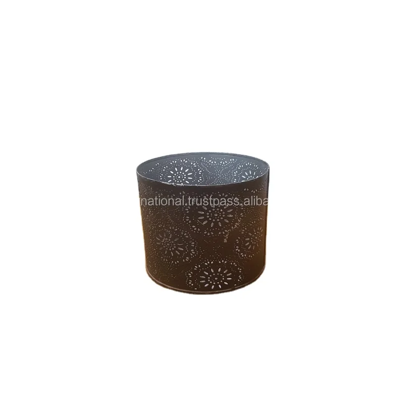 Perforated Stars Votive Candle Holder Round Modern Luxury Wedding Votive Gold Decorative Metal Candle Holder