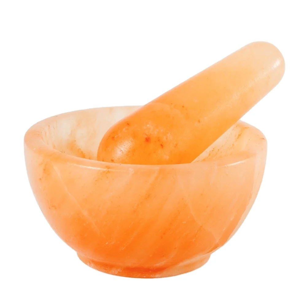 Hand carved from Pink Rock Salt Herb & Spice Grinding Bowl Shaped Mortar & Pestle for Kitchen Use