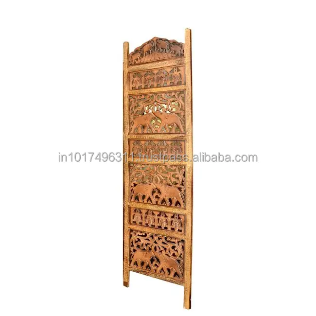 Handcrafted 4 Panel Room Partition (Brown) Solid Wood Decorative Screen (Free Standing Finish Color - Brown )