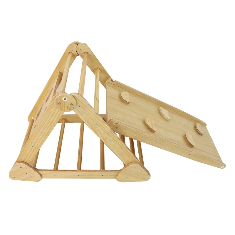 Indoor Playground Wooden Montessori Kids  Piklers Triangle with Arch Foldable Kids Triangle Climbing Frame with Baby Slide