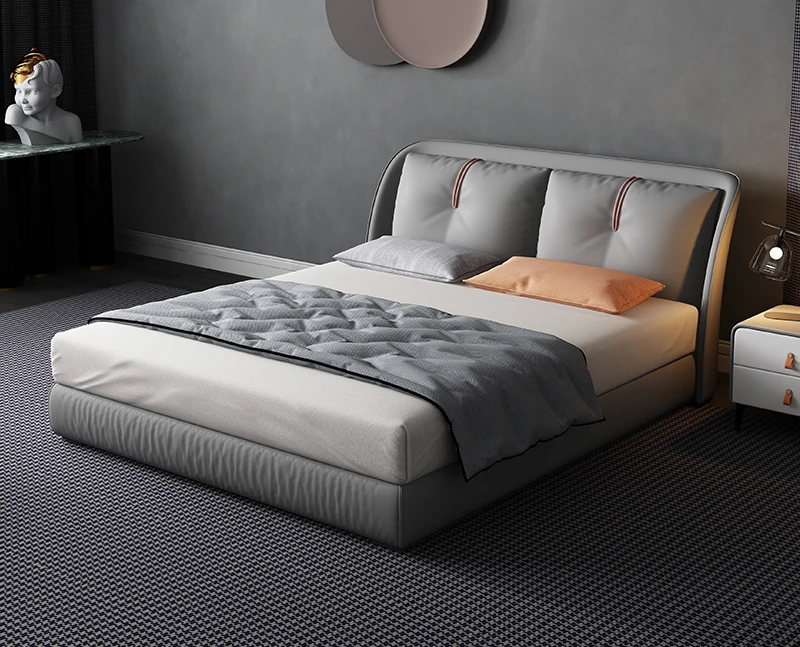 Minimalist Style Bedroom King Size Leather Bed Set Modern Fully Upholstered Double Queen Size Bed