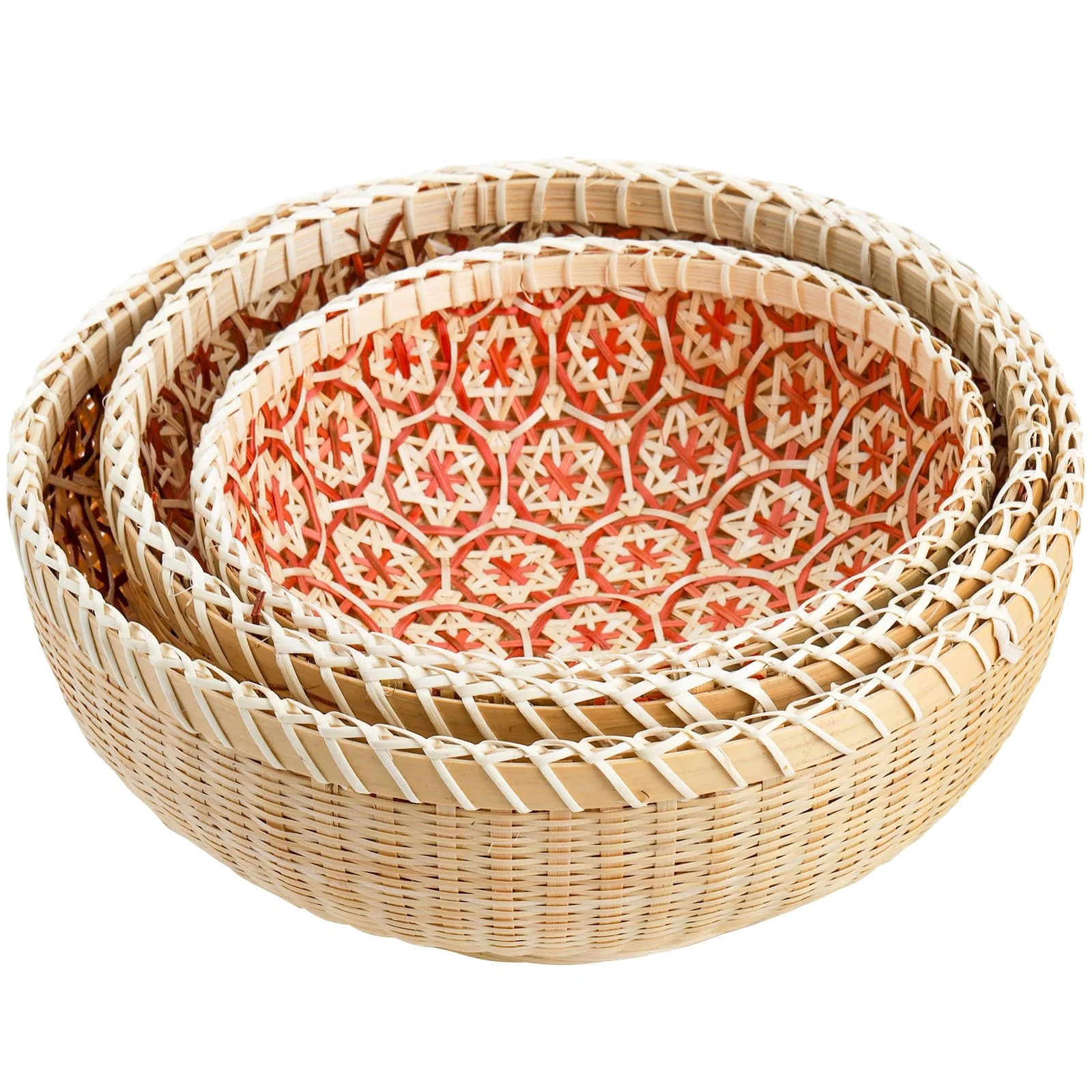 Set of 3 Wicker Woven Storage Basket, Bamboo Bread Basket Round Rattan Serving Basket Farmhouse Decor for Fruits, Vegetables