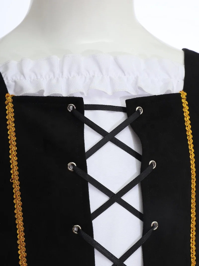 6-16 2pcs Girls Kids Halloween Pirate Cosplay Costumes Victorian Pirate Costumes Long Sleeve Dress And Suede Sets