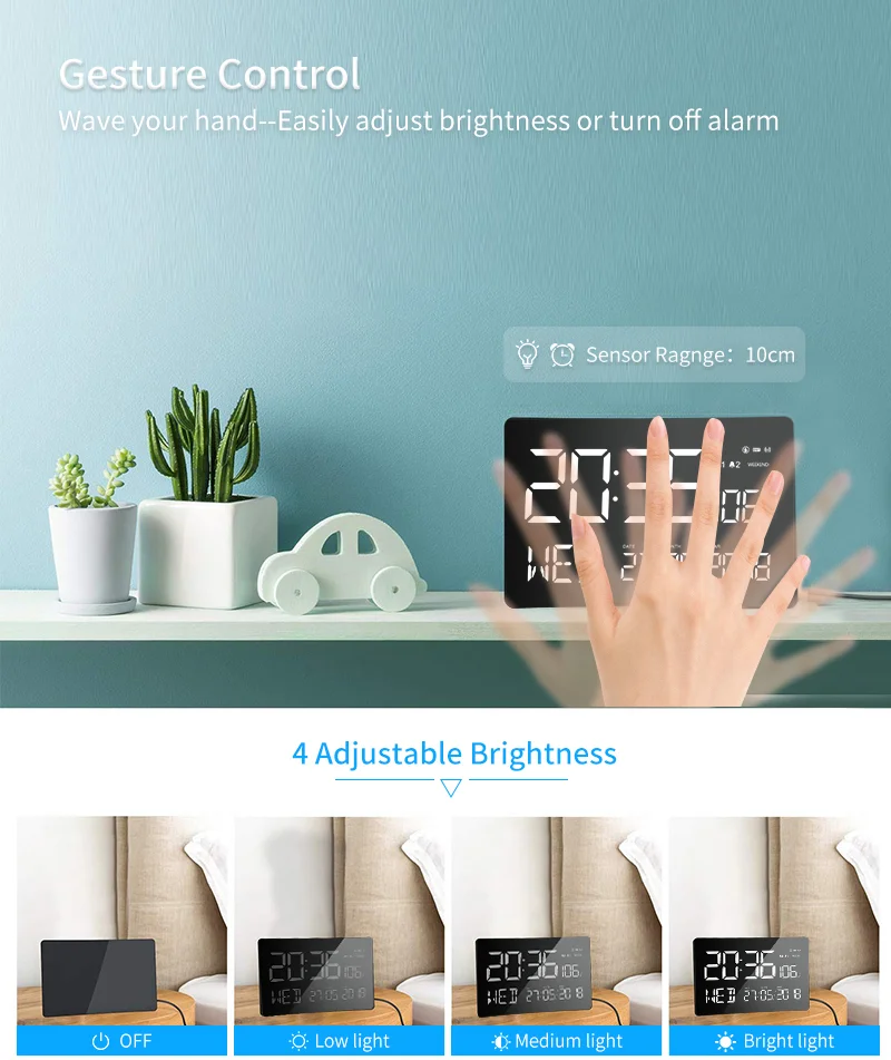 Multifunction LED display alarm clock memory loss with dual alarm and adjustable brightness dementia alarm clock for bedroom