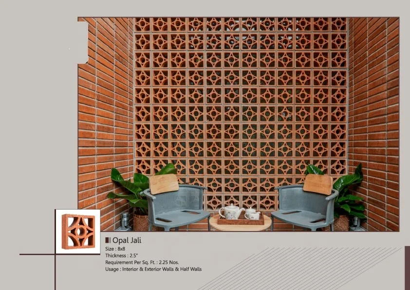 Natural red clay terracotta hollow blocks bricks Jaali tiles used for wall cladding wind brick size 200X200X60 mm Indian Made