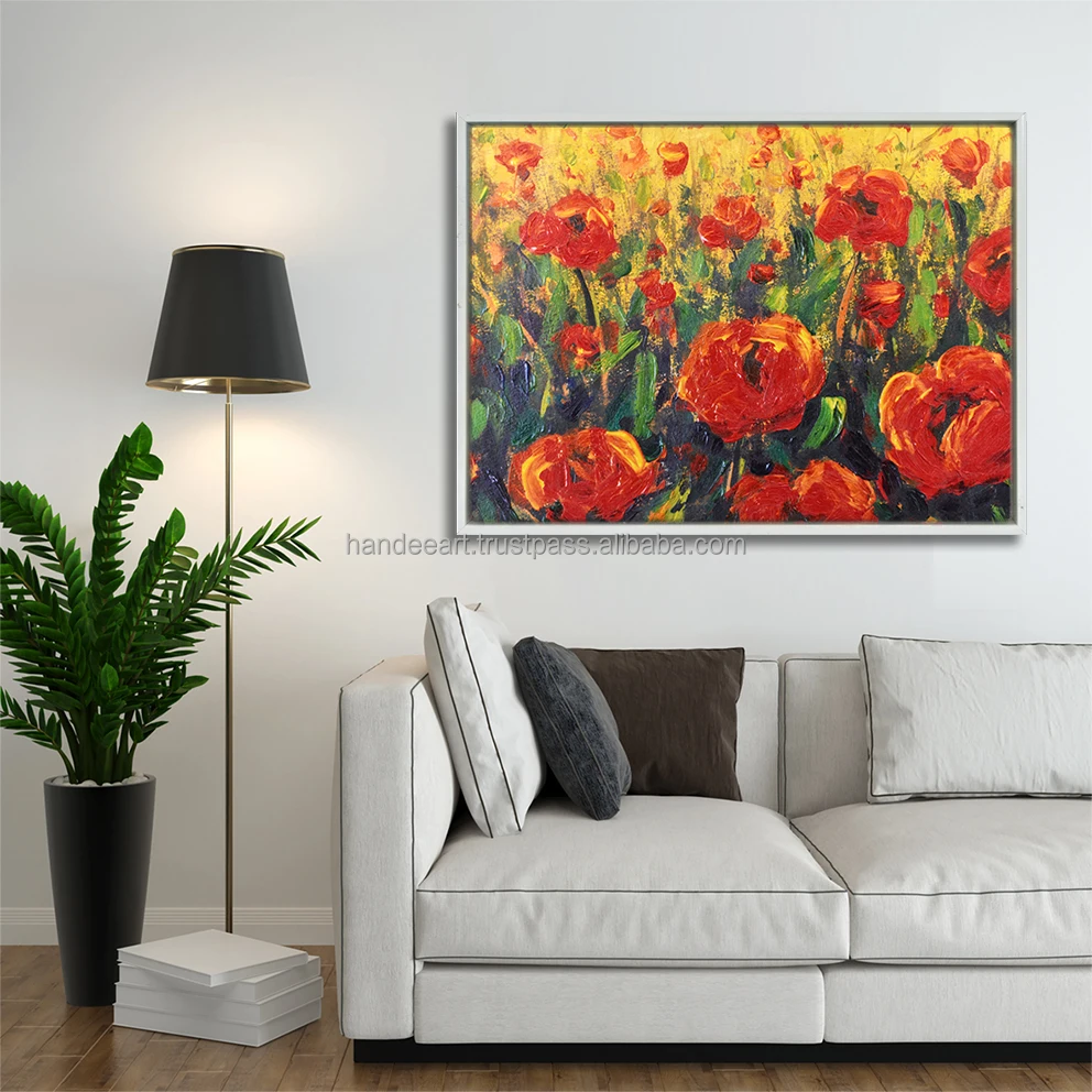 Top View Floral Landscape Red Poppies vietnam manufacturer supply Canvas Print