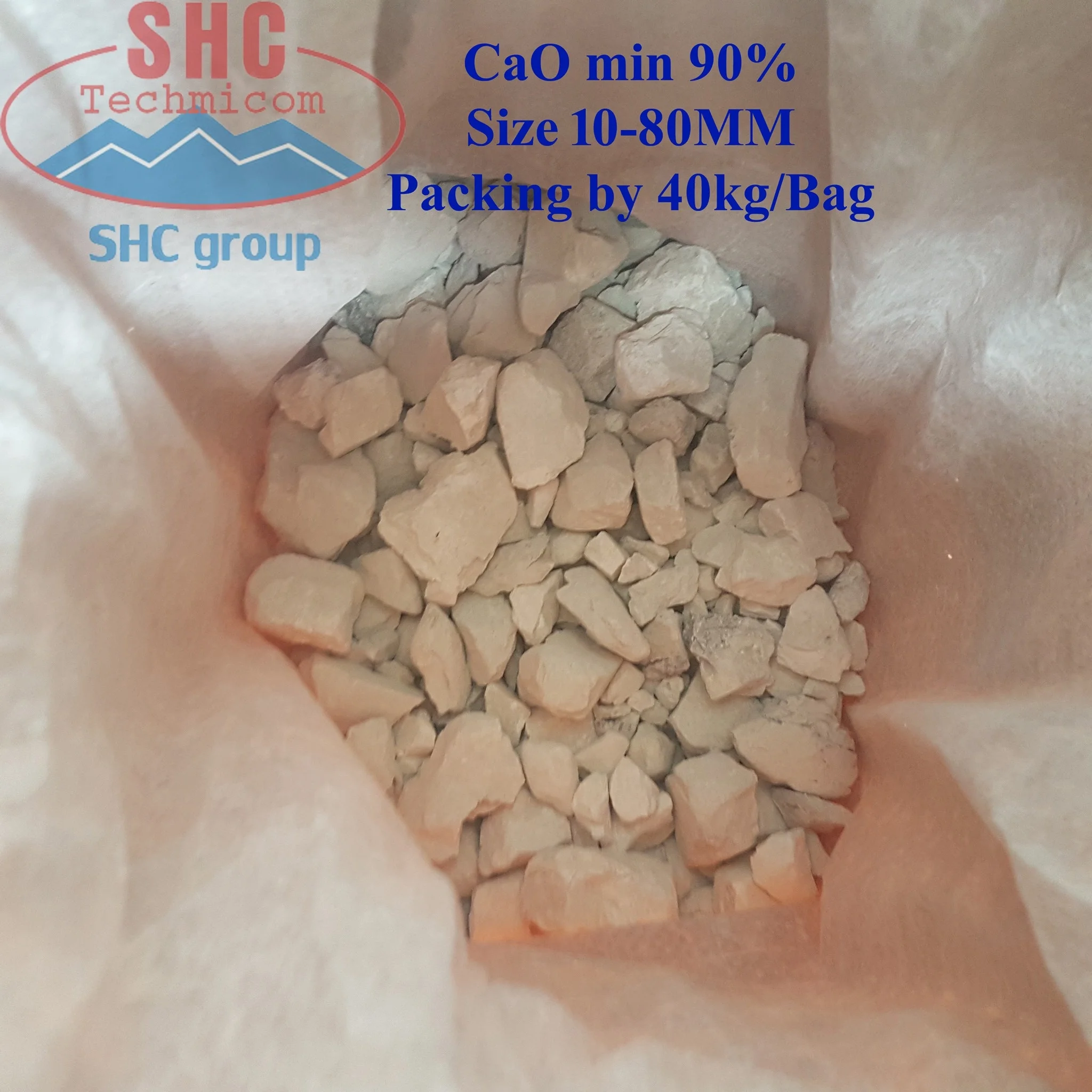 Сгоревший Лайм 94% оксид кальция от вьетнамского лучшего известнякового класса для промышленного применения от 10 до 70 мм