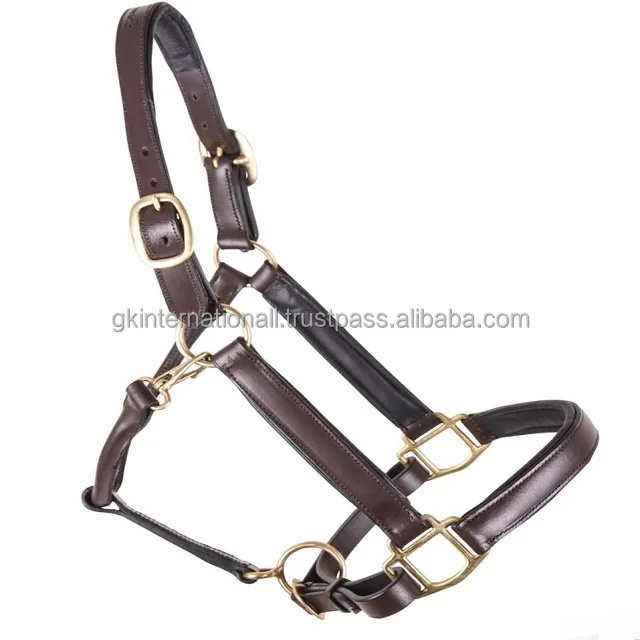 Top Quality Brown padded Genuine leather horse halter double stitching & adjustable heavy duty brass hardware custom sizes