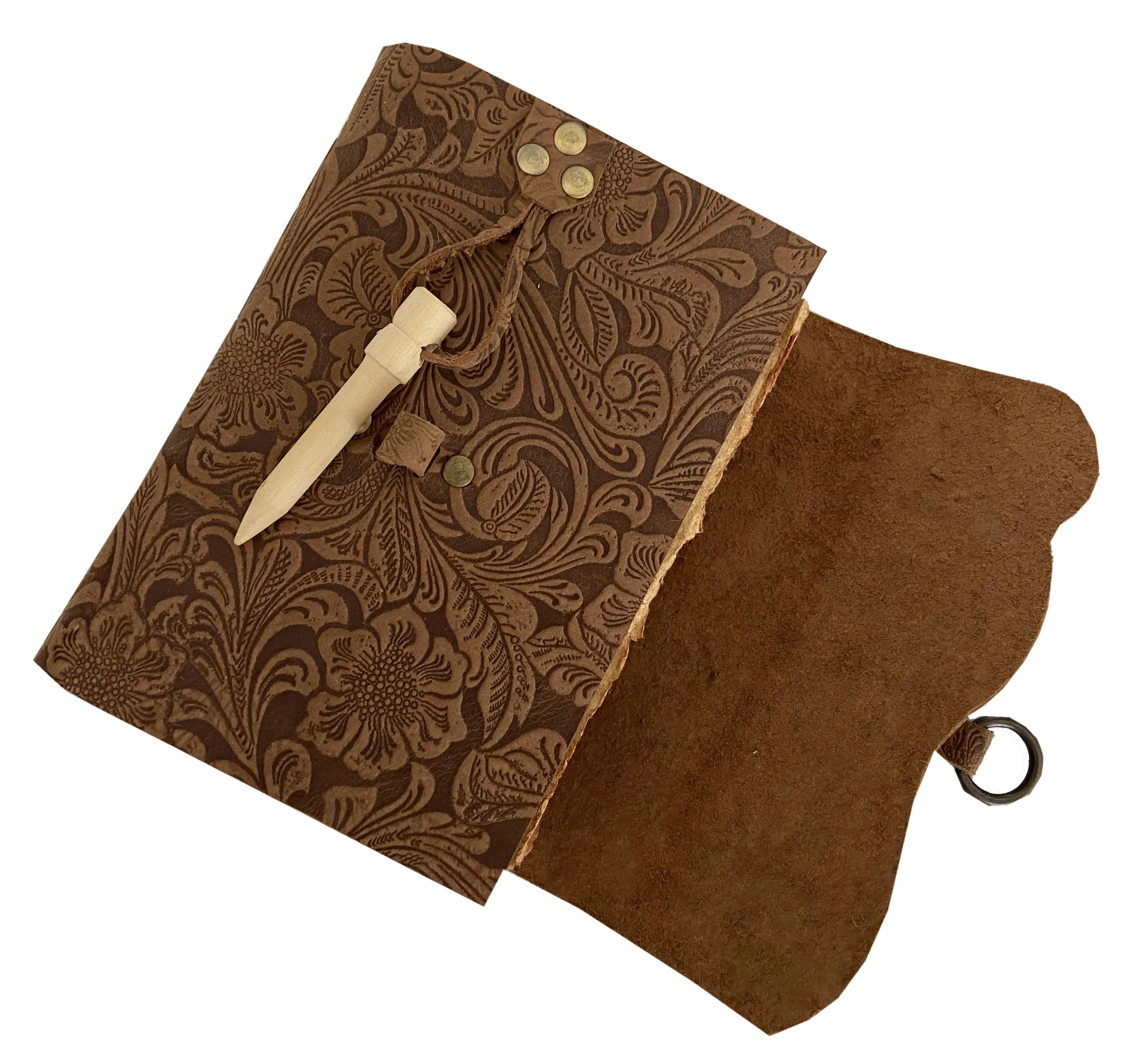Vintage Leather Bound Journal Antique Garden Flower Notebook Spell Book Of Shadows Grimoire Journal Diary Wooden Pen  Closer