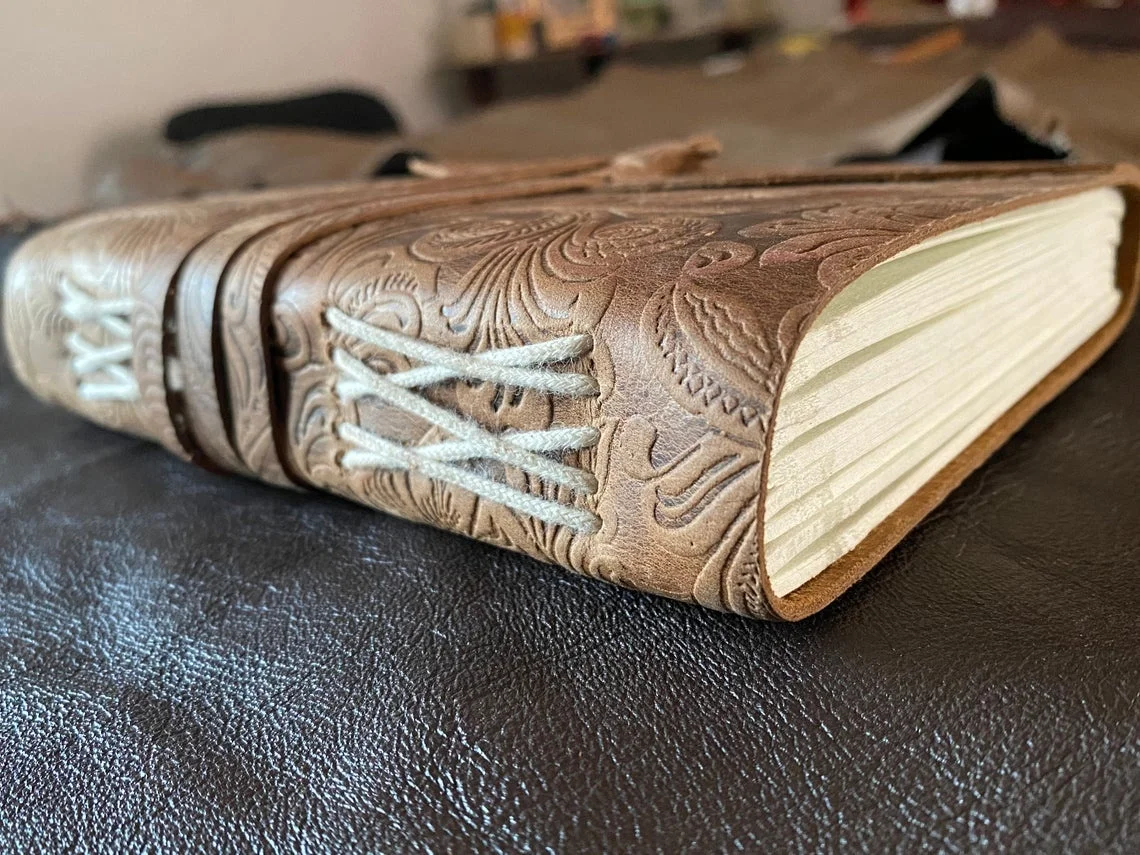 Leather Floral Embossed Journal Notebook, Best Gift for Men & Women Luxury Leather Note Books With Wood-free Cotton Rug Paper