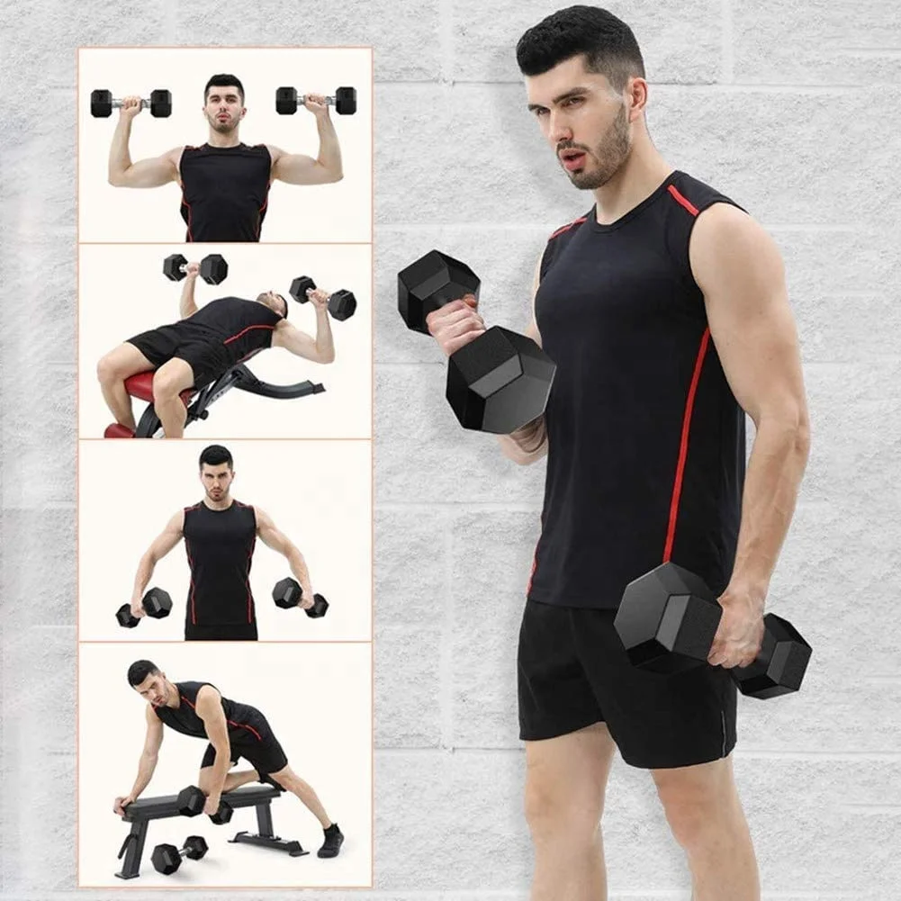 Wholesale Custom logo Top Quality Cast Iron Rubber Coated Hexagonal Dumbbell Fixed Weight lifting Exercise Gym Hex Dumbbells