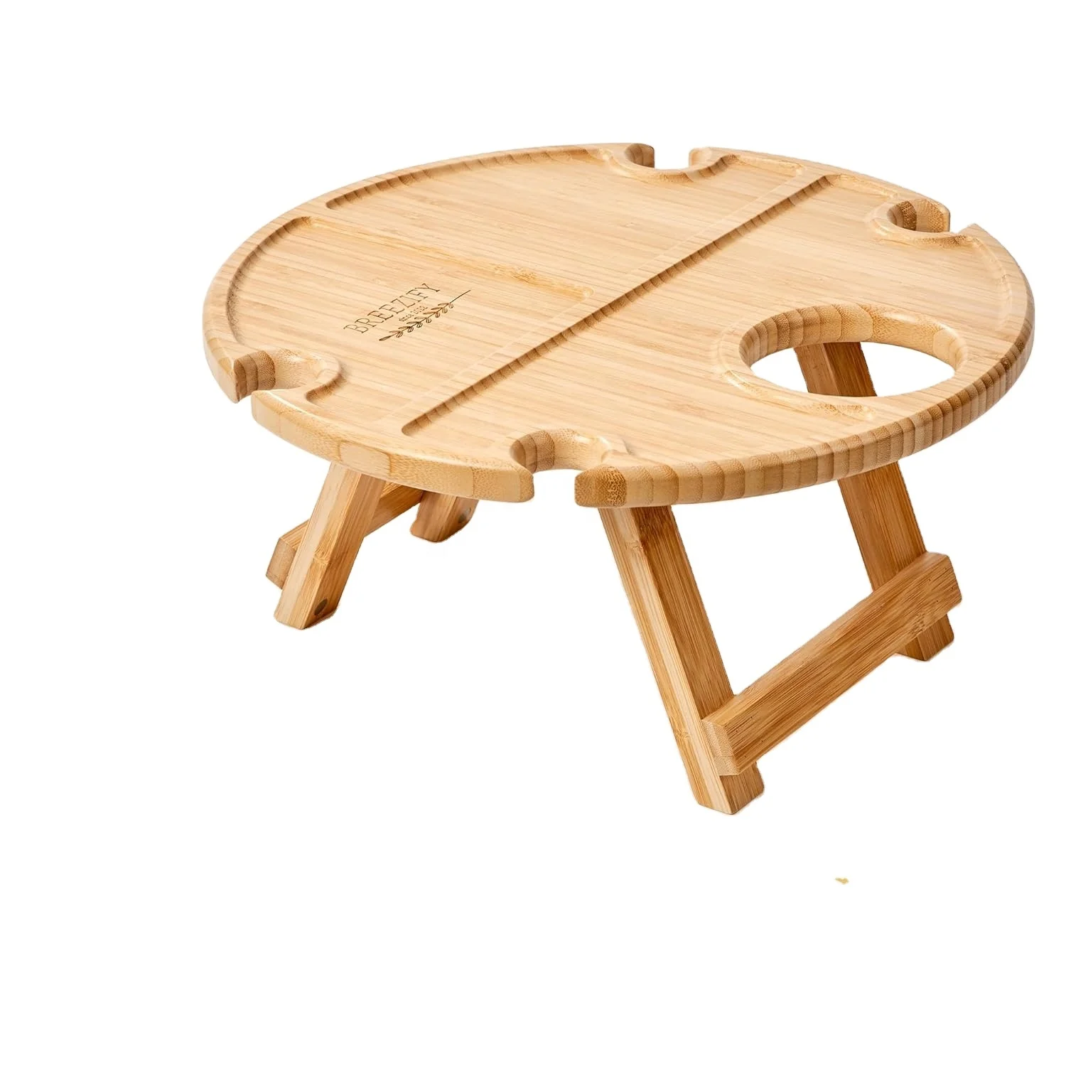 Outdoor Picnic Accessories Essentials Folding Portable  Bamboo Mini Tray Wine Picnic Table with Glass Holder