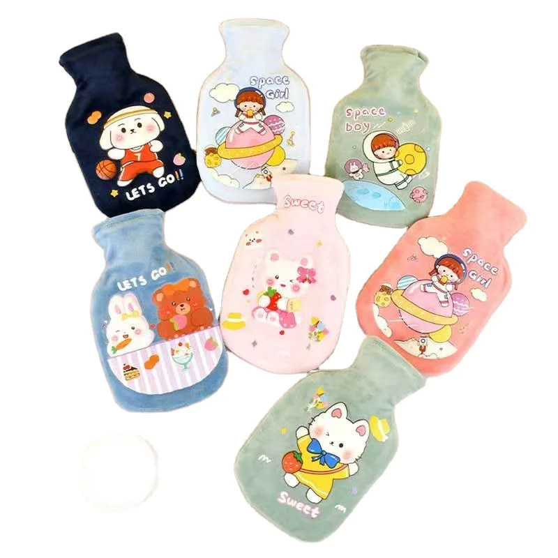Hot water bag household plush cute hot compress belly warm water bag flannel cover warm baby detachable pvc liner