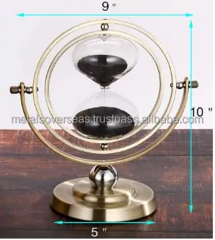 Unique Design  Brass Hourglass 60 Minute 720 Degree Rotating Vintage Metal Sand Timer  Large Black Sand Watch 60 Min