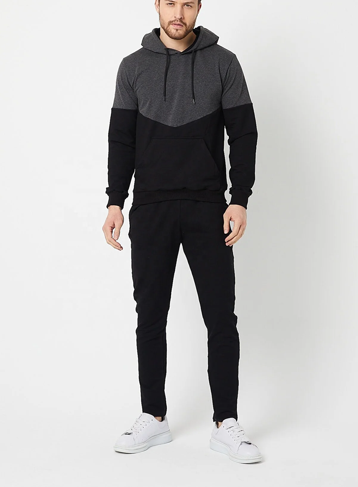 Hot Selling Stylish Color Block Sweat Suit Pullover hoodie with Pant Set / Nice Design Tracksuit 2023