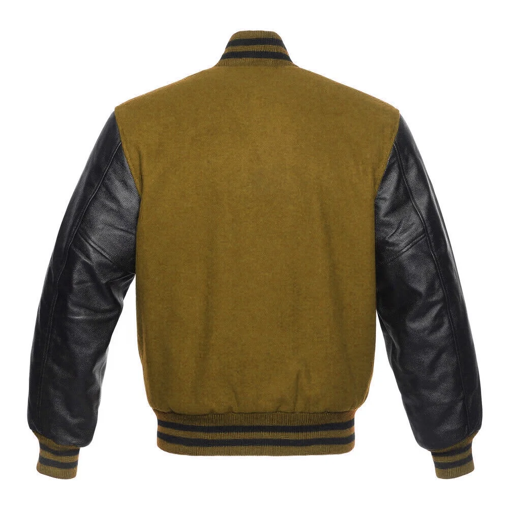 High Quality custom fabric of varsity jacket body wool arm leather custom rib button up close and pockets inside liner coating