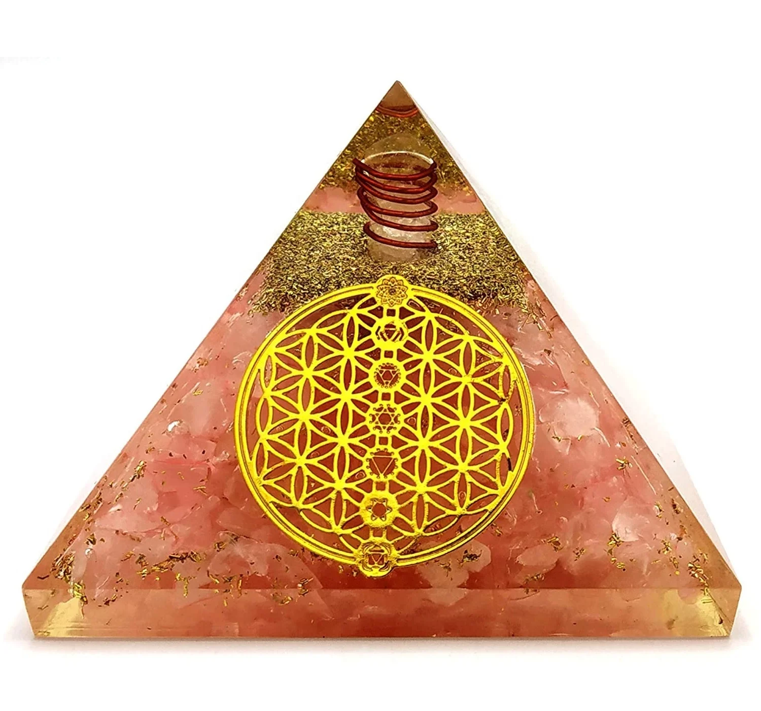 Natural Rose Quartz Orgone Pyramid With Chakra Symbol Rose quartz Orgonite Pyramid Orgone Pyramid Wholesale