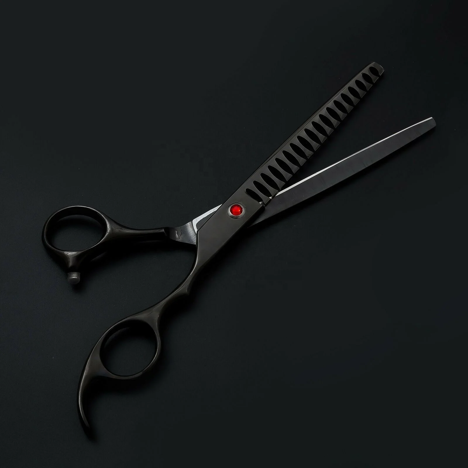 Custom Logo Matte Black Barber Hair Thinning Scissors Stainless Steel Handle Sharp Blunt Blade Hair Cutting Premium Packaging