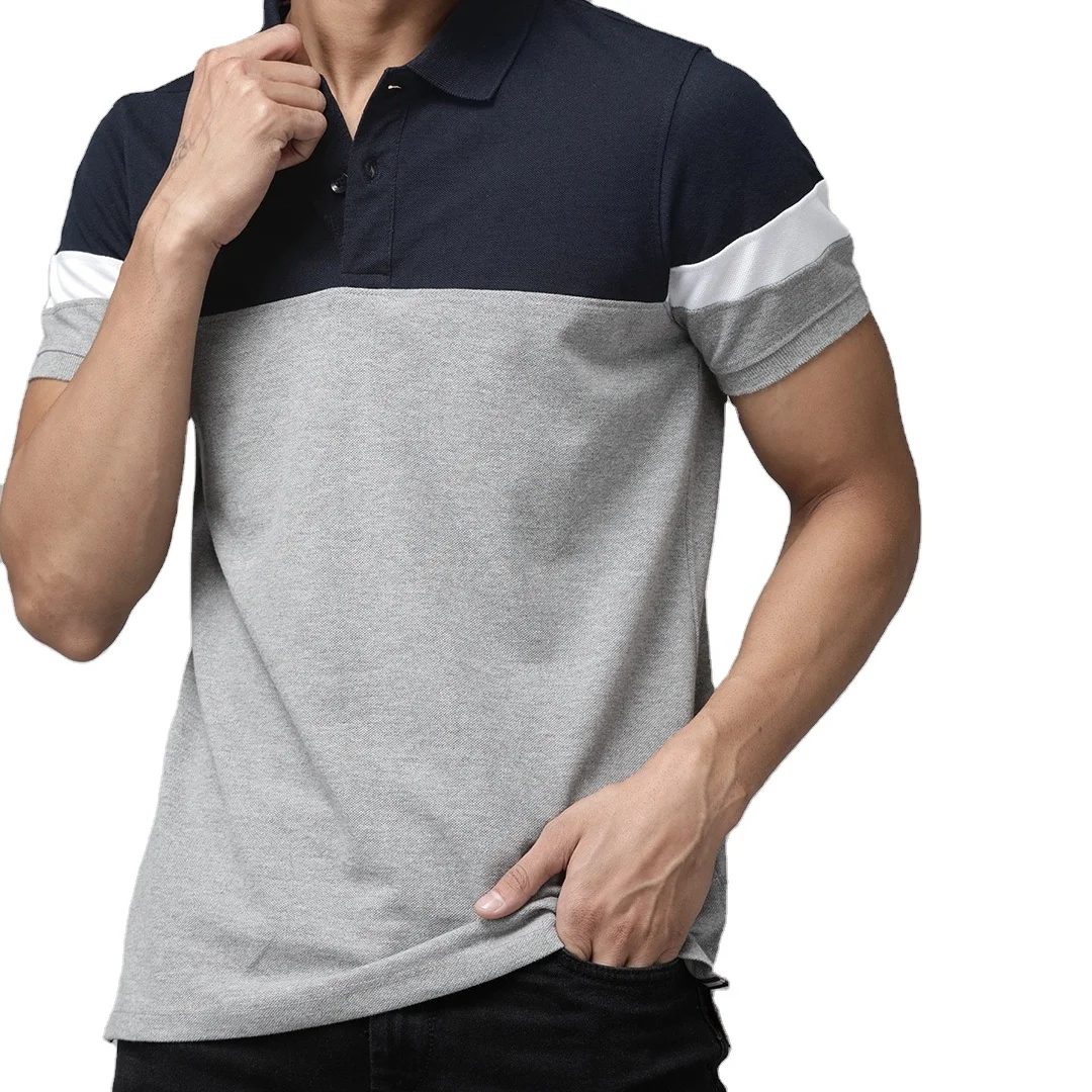 Mens Custom Cut Sew Polo T-shirt High Quality 100% Ring Spun Combed Cotton Double Color Casual Print Knitted Polo Neck Tshirts
