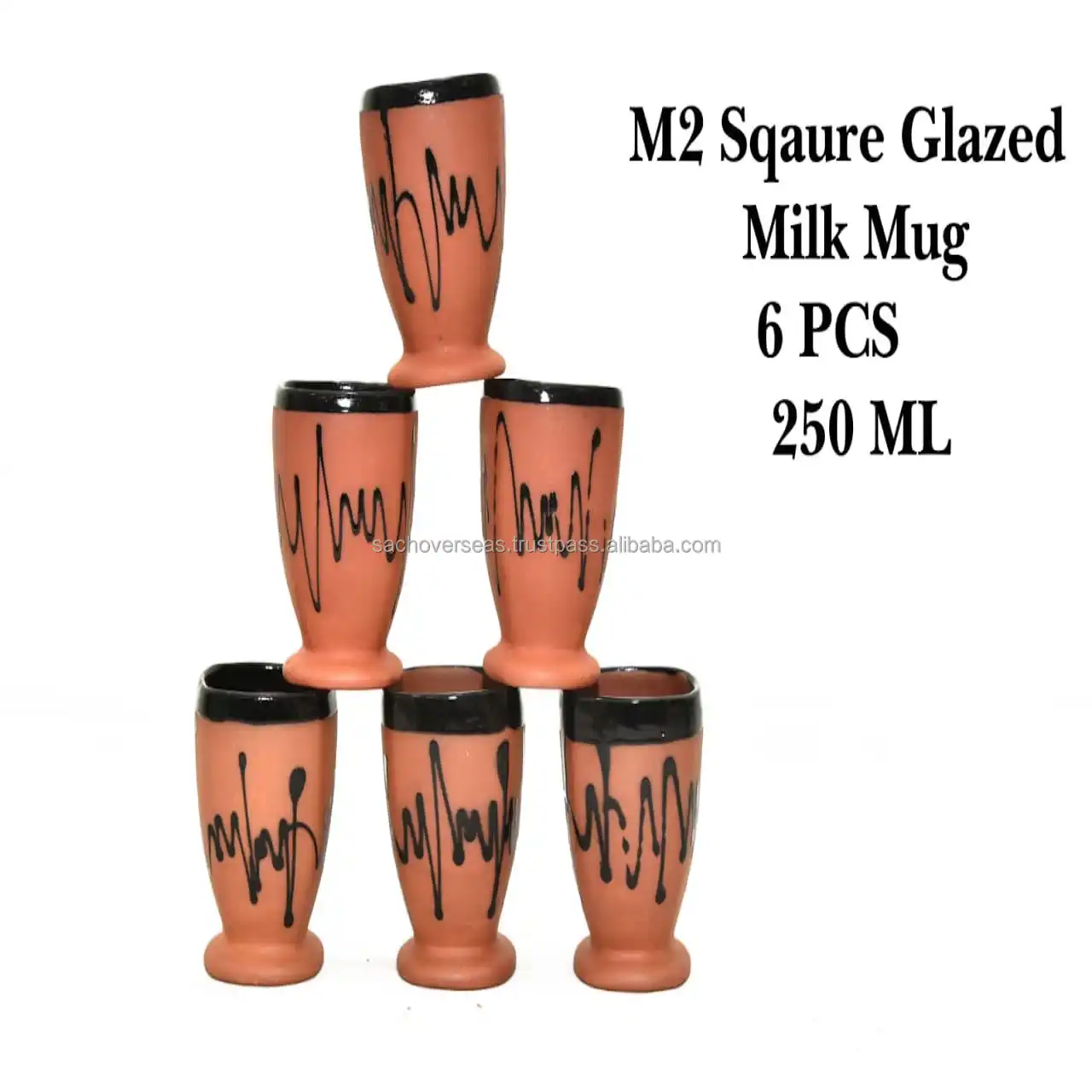 Hot Selling Indian Terracotta Glazed Clay Beer Mugs Set of 6 Pieces  250 Ml , Eco-Friendly Clay Glass
