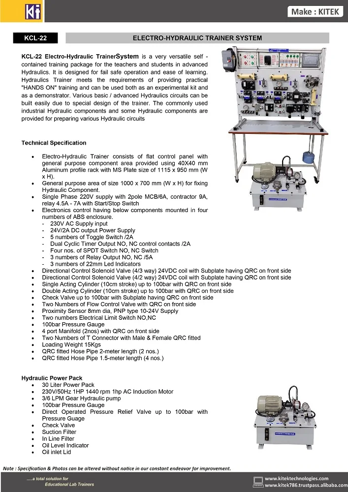 High Quality Hydraulic Trainer for School Education & Vocational Training Educational Teaching Equipment