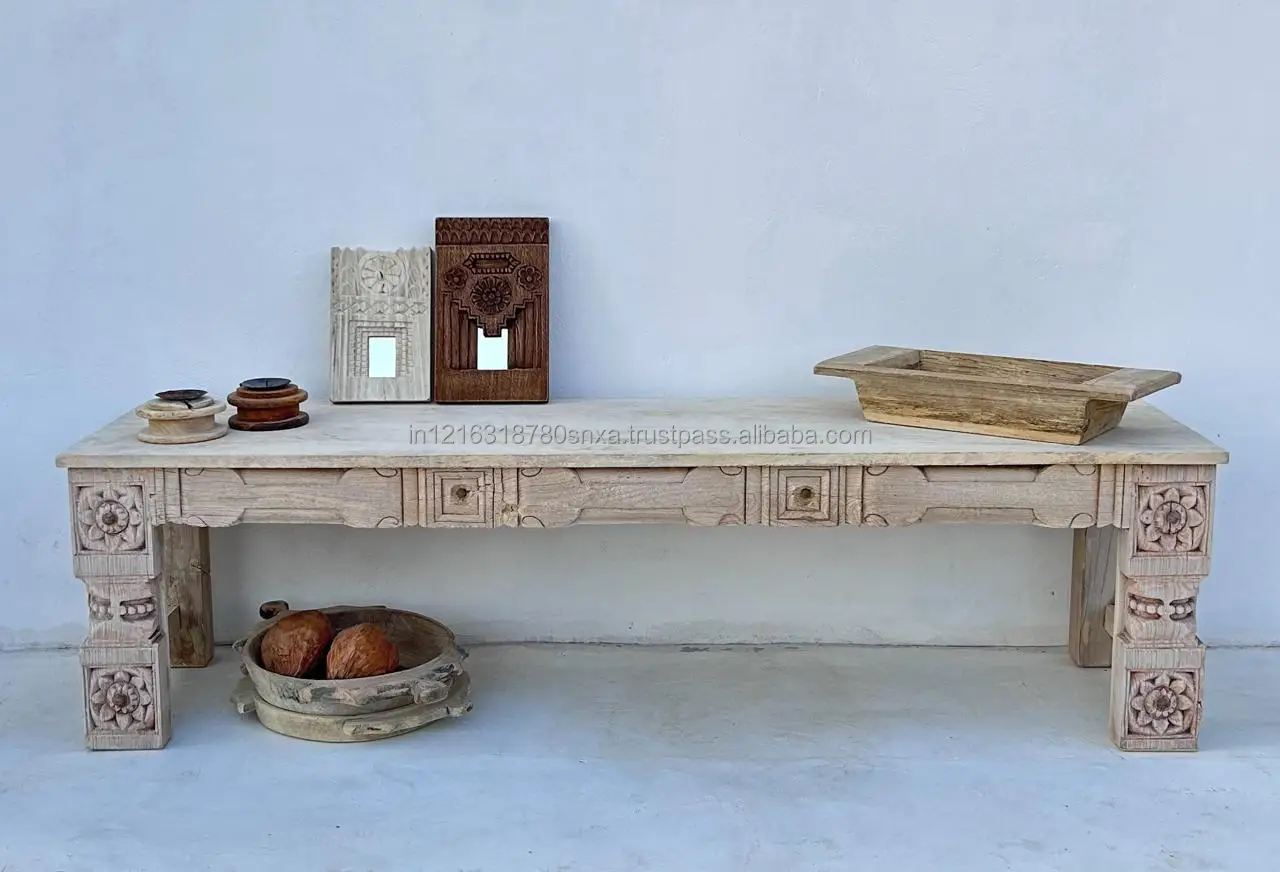 Wholesale Antique Vintage Reclaimed Wood Handmade Carved Bench Indian Style Patio Benches Best Quality Bleach Old Wooden Bench