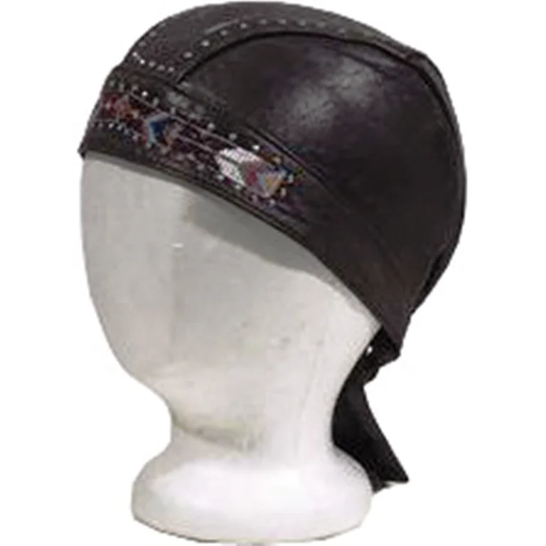 HMB-901J LEATHER SKULLCAP DURAG HEAD WRAP BANDANA SKULLCAP HATS SCARF BEADS WORK