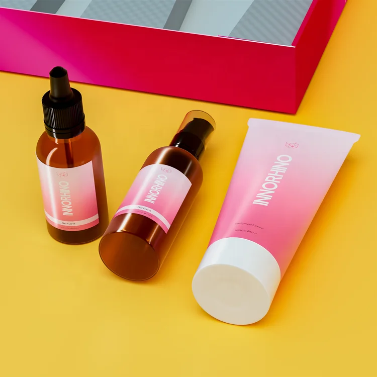 Custom Skincare Gift Set Transparent Packaging Paper Box for Rose Flower Lipgloss