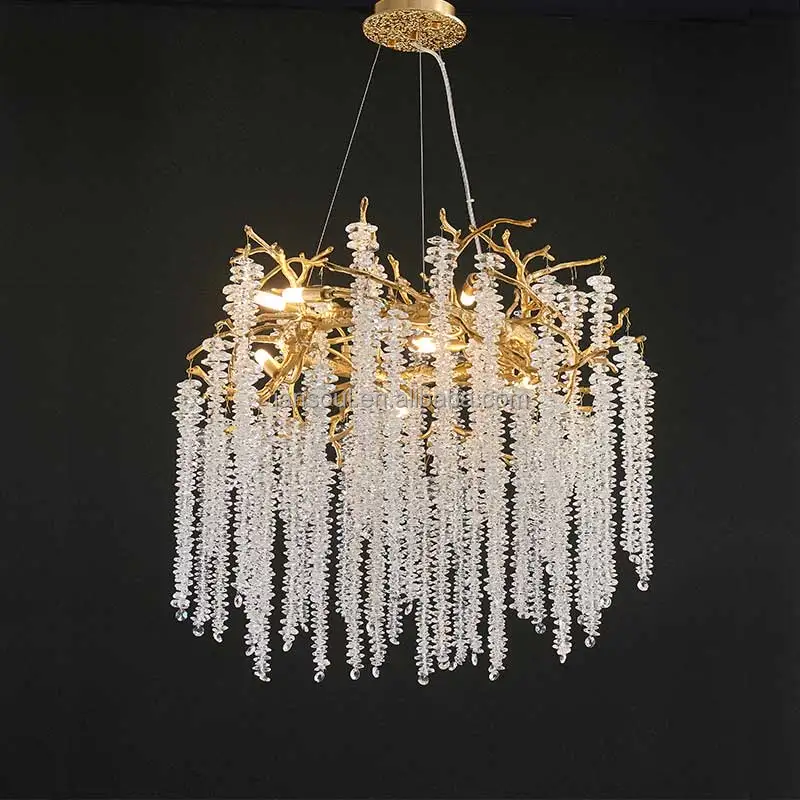 High Quality Crystal Chandelier Gold Luxury Pendant Light K9 Crystal Living Room Villa Hotel Hanging Light LED Light Fixture