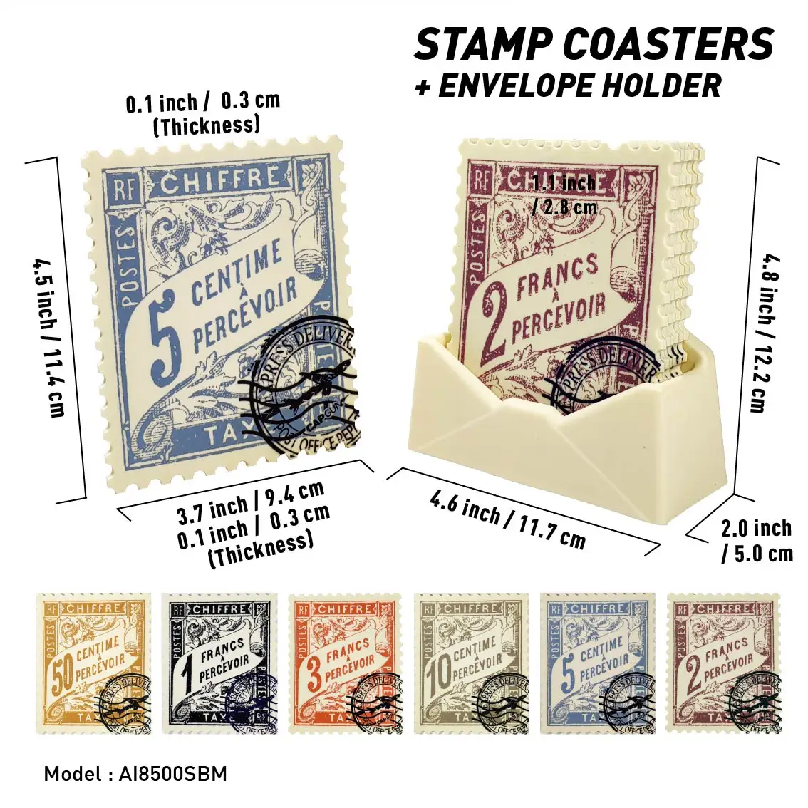 Wholesale Heat-Resistant 6PCS Large Stamp Silicone Cup Coaster Set with  Envelope Holder