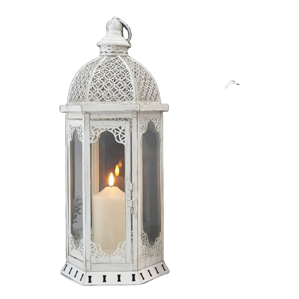 Unique Design White Coated Finished Lantern Candle Holder Perforated Metal Candle Lantern Holder Classy Design Metal Lantern