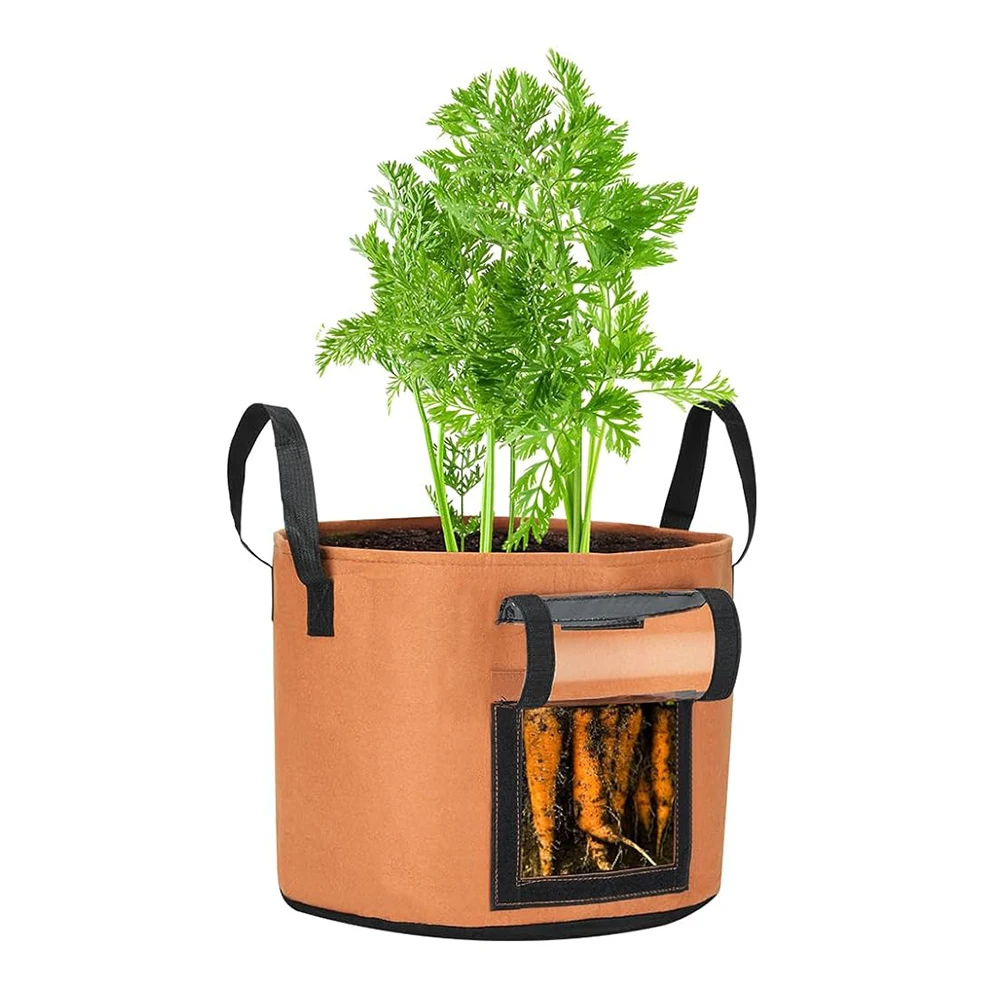 Upin custom brown plant pot Transparent Visible Harvest Window felt potato grow bag with handle
