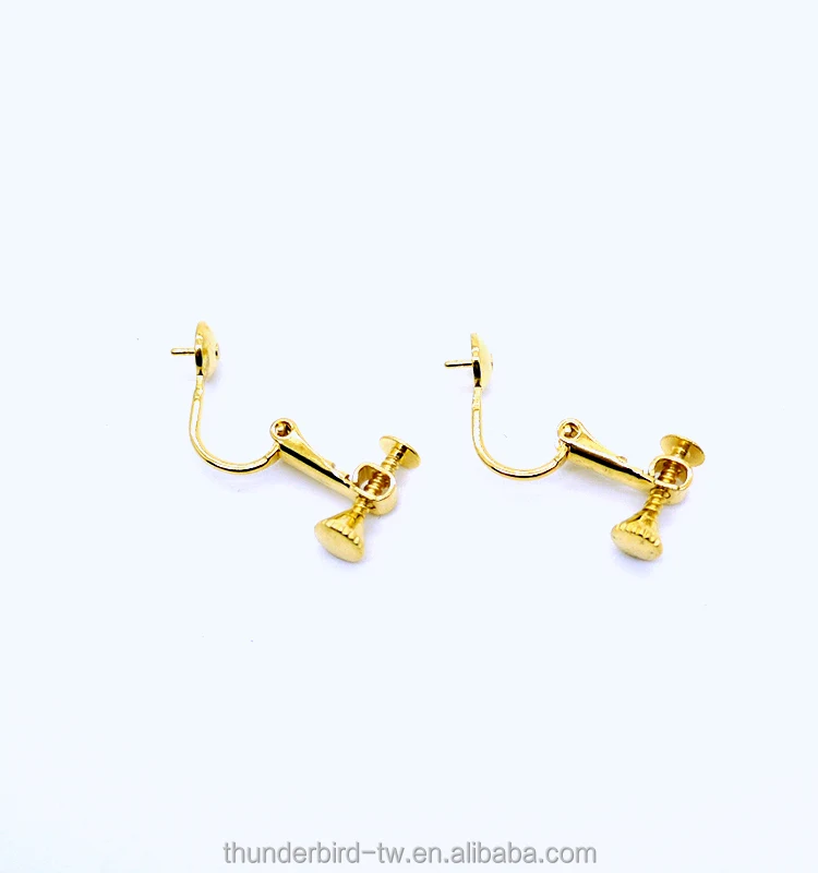 High Quality Earring Clip Gold Plated Brass Screw Clip Earring Half Hole Bead Setting Adjustment screw wire clip