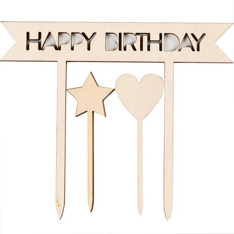 Japanese Style Wood Happy Birthday Rustic Laser Cut Cake Topper Birthday Number Decoration S00992