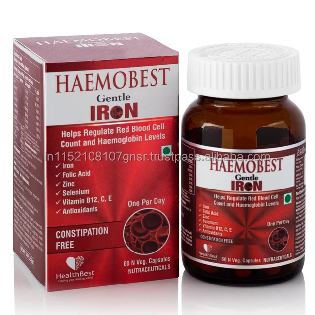 HealthBest Haemobest Capsules Iron Supplement Increases Hemoglobin Idea for Sensitive Stomachs  Non-Constipating