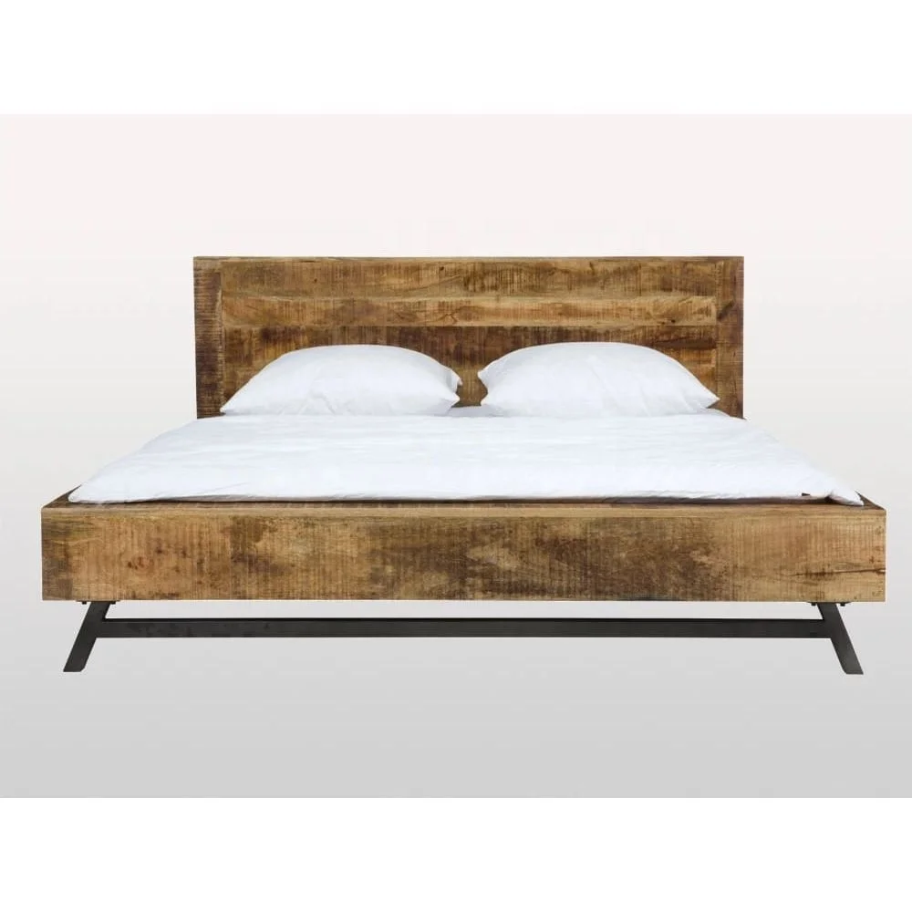 Vintage Industrial Solid Wood Bed Jodhpur Mango Ara Wood King Size Rustic Bed Indian Solid Wood Bed Room Furniture