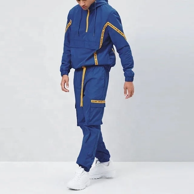wholesale custom cheap men tracksuit high quality windbreaker  tracksuits half zip hooded sweatsuit pullover men tracksuit