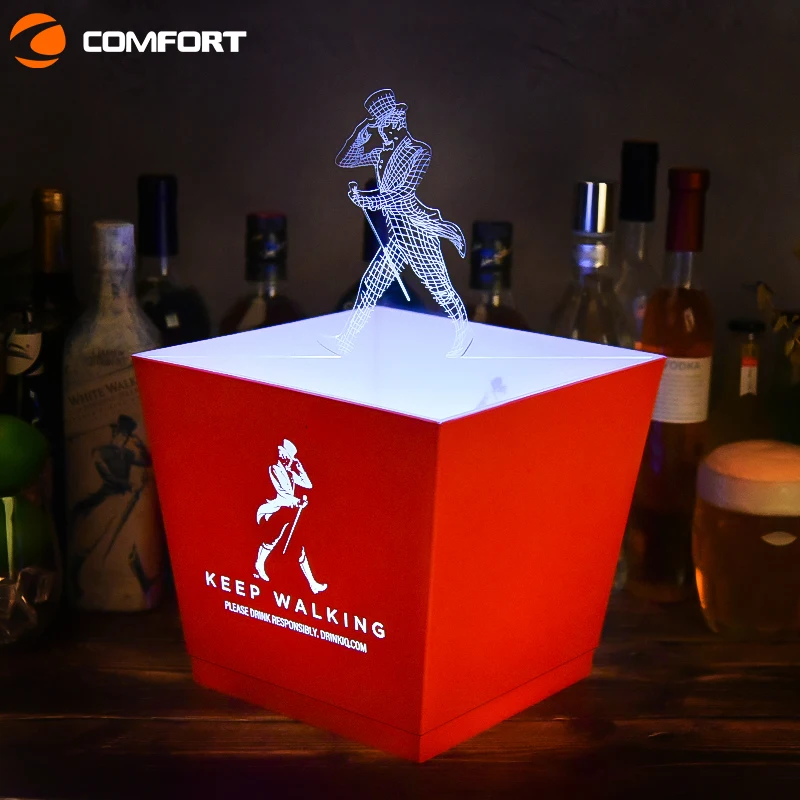 10L Capacity Custom logo New design Square Shape Rechargeable Dry Battery Champagne Cooler led ice Buckets